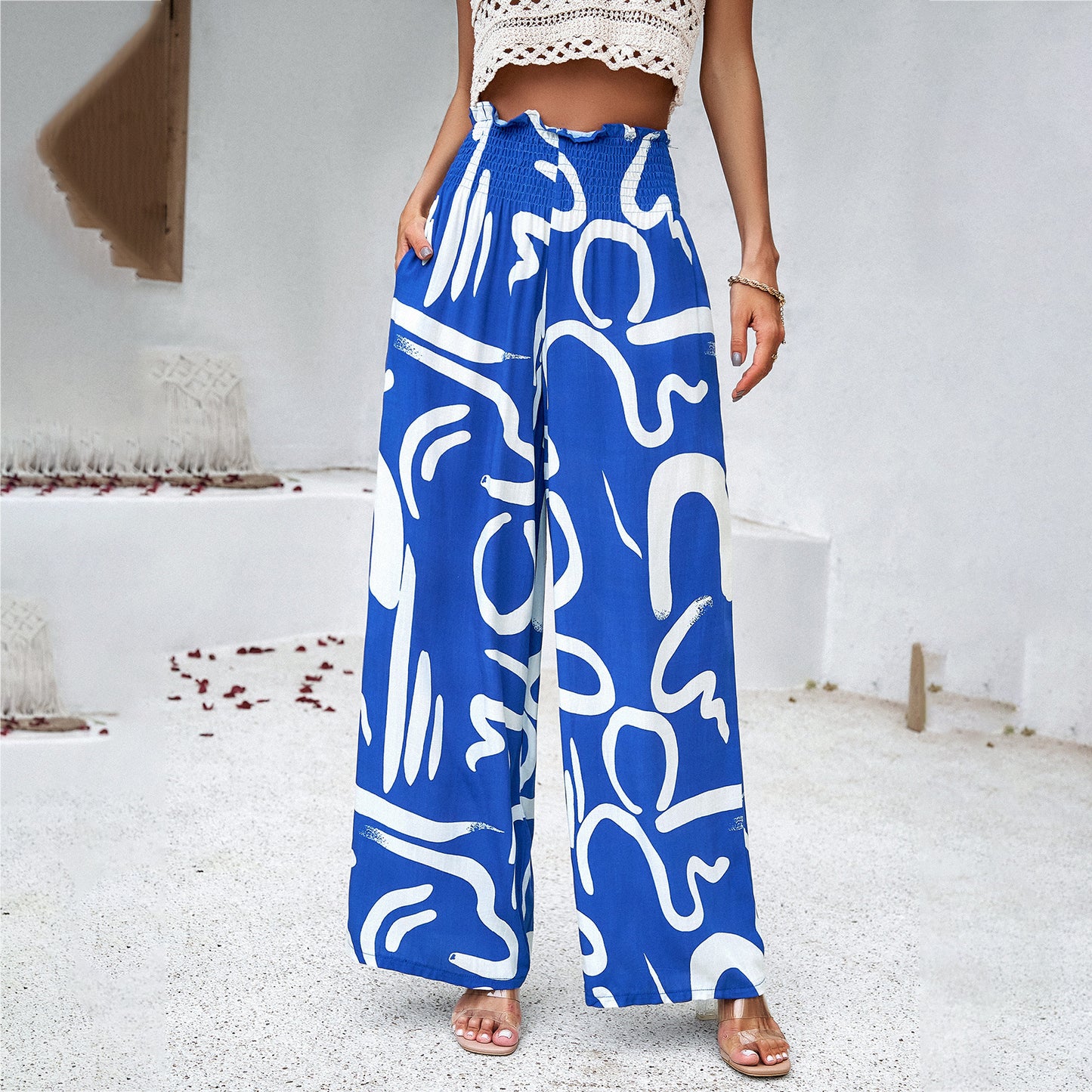 Loom & Soul™ Elegant Printed Trousers – Women’s High-Waist Loose Straight Pants for Summer & Beachwear