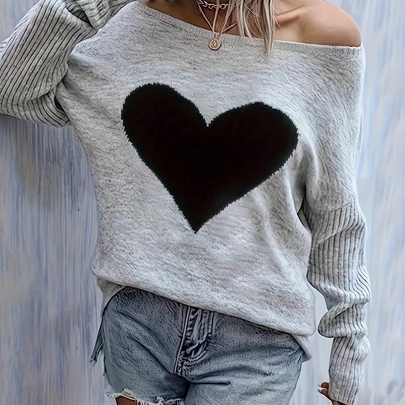 Women’s Black Heart Top – Elegant Soft Crewneck All-Season Blouse