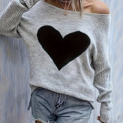 Women’s Black Heart Top – Elegant Soft Crewneck All-Season Blouse