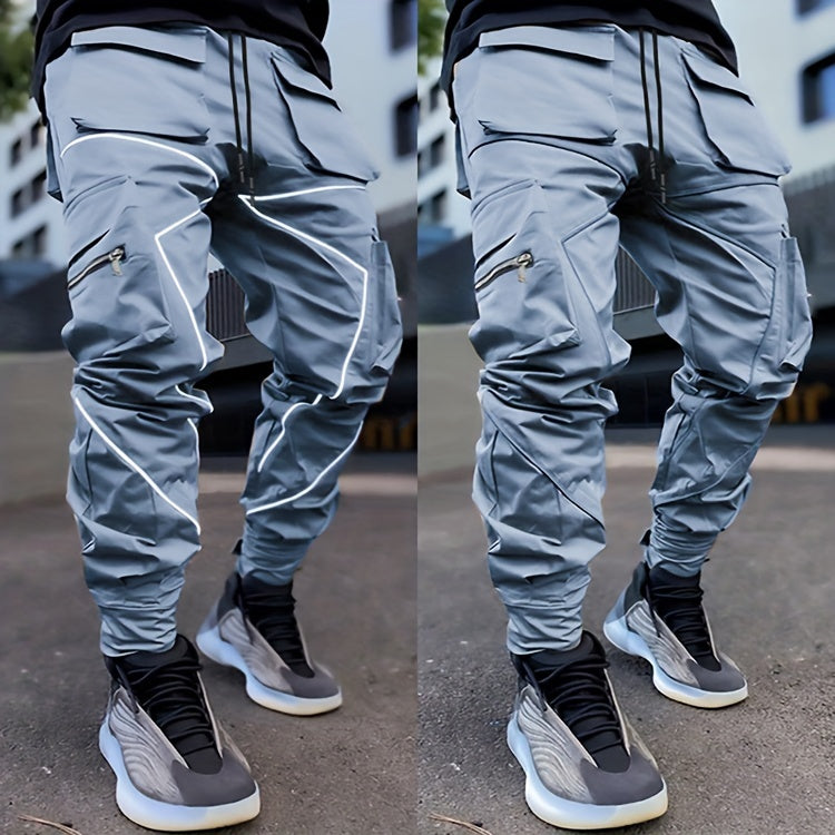 Men’s Reflective Cargo Pants – Loose-Fit Multi-Pocket Sports Trousers