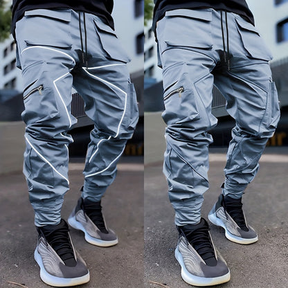 Men’s Reflective Cargo Pants – Loose-Fit Multi-Pocket Sports Trousers