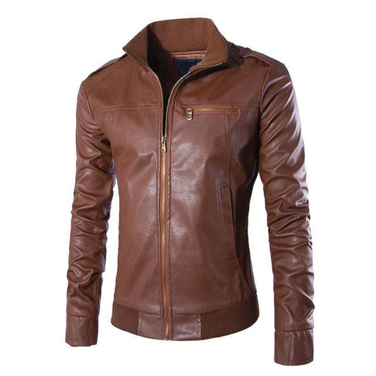 Loom & Soul™ Men’s Motorcycle PU Leather Jacket – Classic Biker Style with Soft Polyester Lining