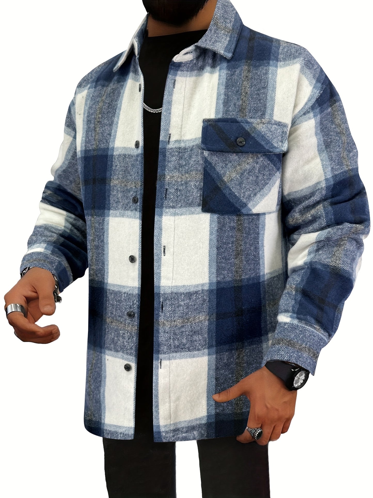 Chaqueta tipo camisa de lana a cuadros para hombre – Sobrecamisa cómoda a cuadros con botones