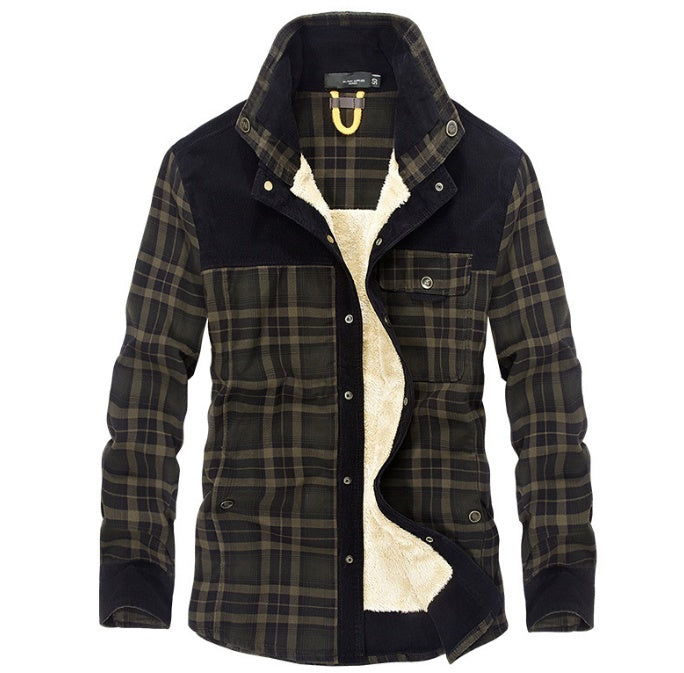 Loom & Soul™ Men’s Winter Plaid Jacket – Thick Cotton Fleece-Lined Military Coat for Warmth & Classic Style