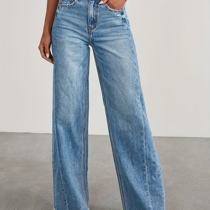 Women’s High-Waist Wide-Leg Jeans – Casual Stretch Baggy Denim