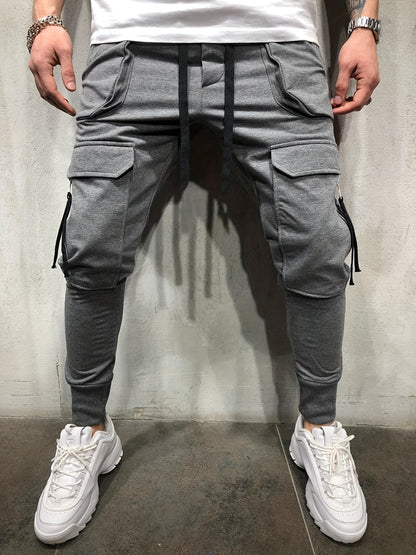 Men’s Streetwear Cargo Pants – Multi-Pocket Drawstring Outdoor Trousers