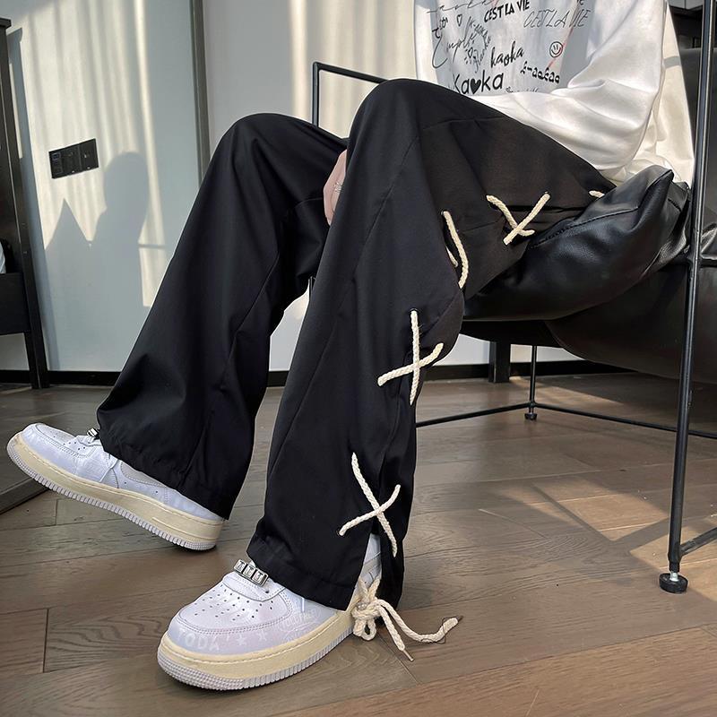 Men’s Patchwork Drawstring Pants – Vintage Casual Streetwear Trousers