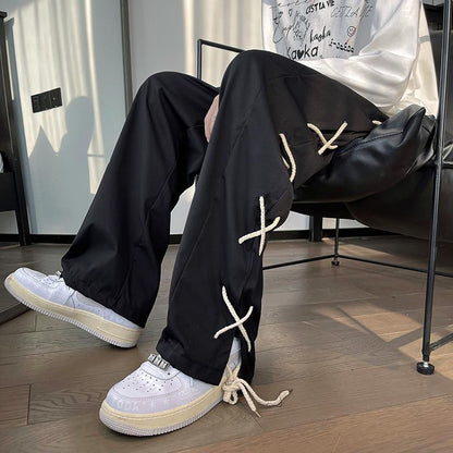 Men’s Patchwork Drawstring Pants – Vintage Casual Streetwear Trousers