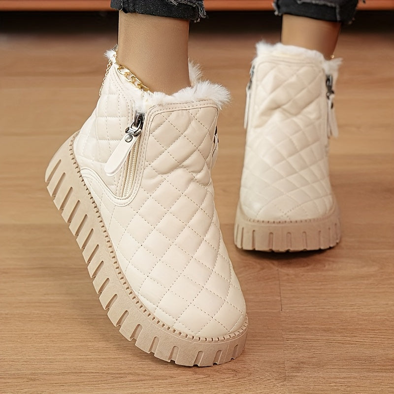 Women’s Faux Fur Ankle Boots – Zipper Winter Shoes with Arch Support & Grip