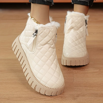 Women’s Faux Fur Ankle Boots – Zipper Winter Shoes with Arch Support & Grip