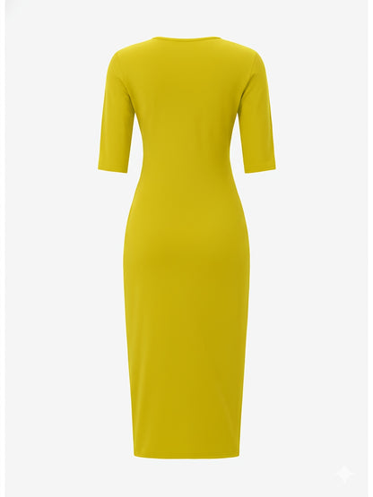 Boat Neck Bodycon Midi Dress – Elegant Slim Fit Short Sleeve Dress