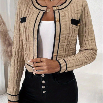Slim-Fit Striped Cardigan – Elegant High-Stretch Knit Spring/Fall Sweater
