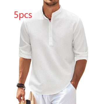 Chemise homme à col montant et manches longues – Pull décontracté coupe ample