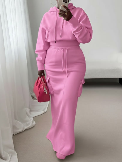 Conjunto de vestido con capucha de 2 piezas – Estilo urbano utilitario largo