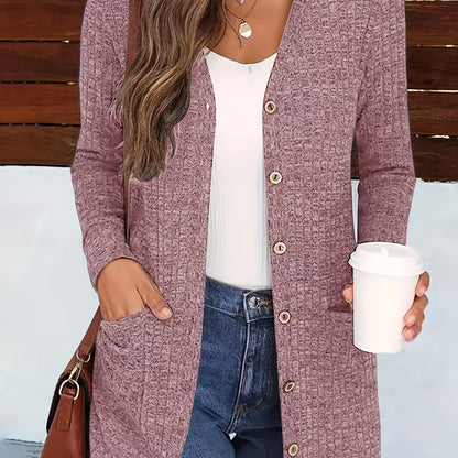 Women’s Elegant V-Neck Cardigan – Cozy Button-Up Fall Sweater