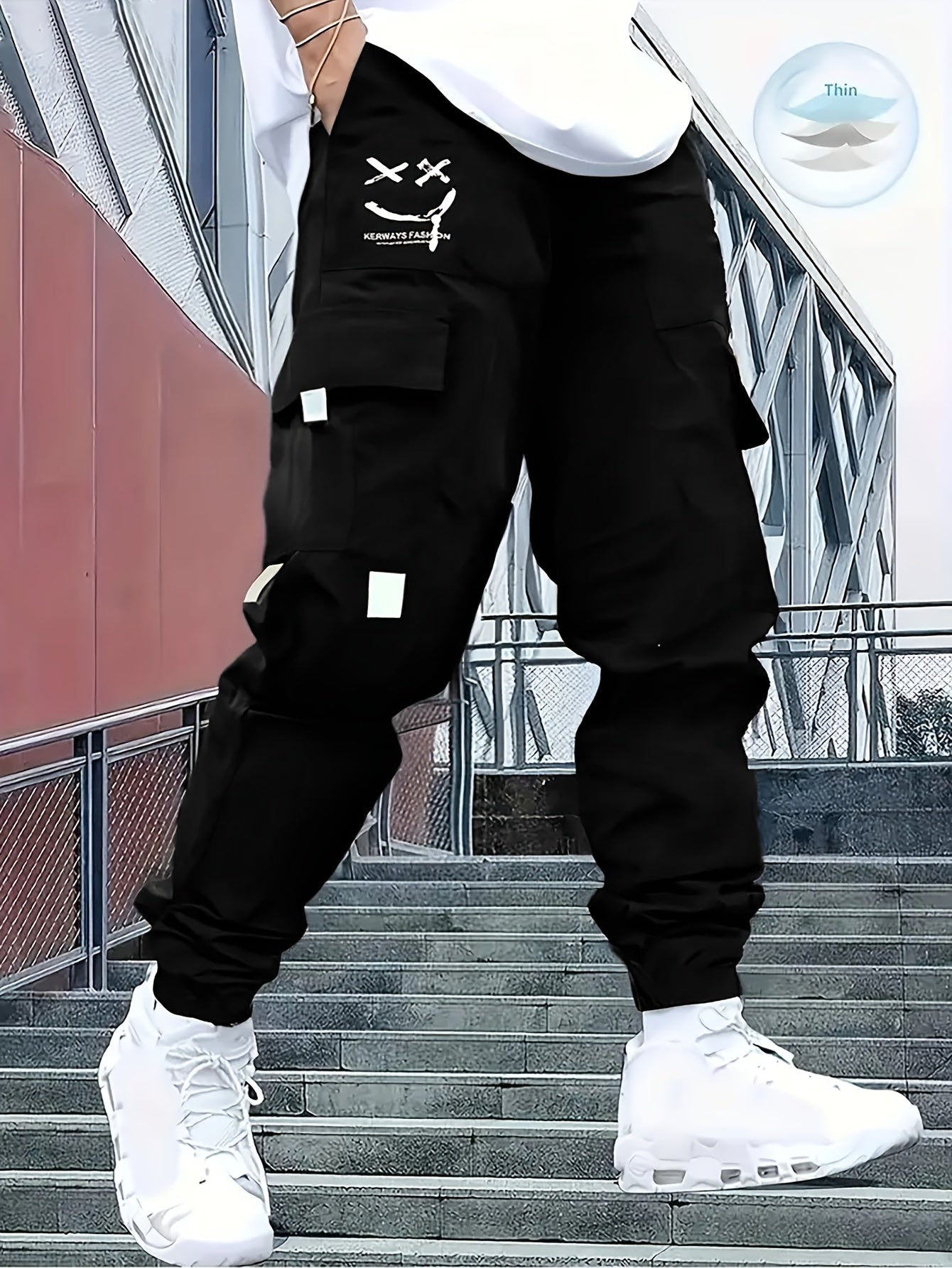 Men’s Joyful Face Work Overalls – Loose Multi-Pocket Cargo Pants