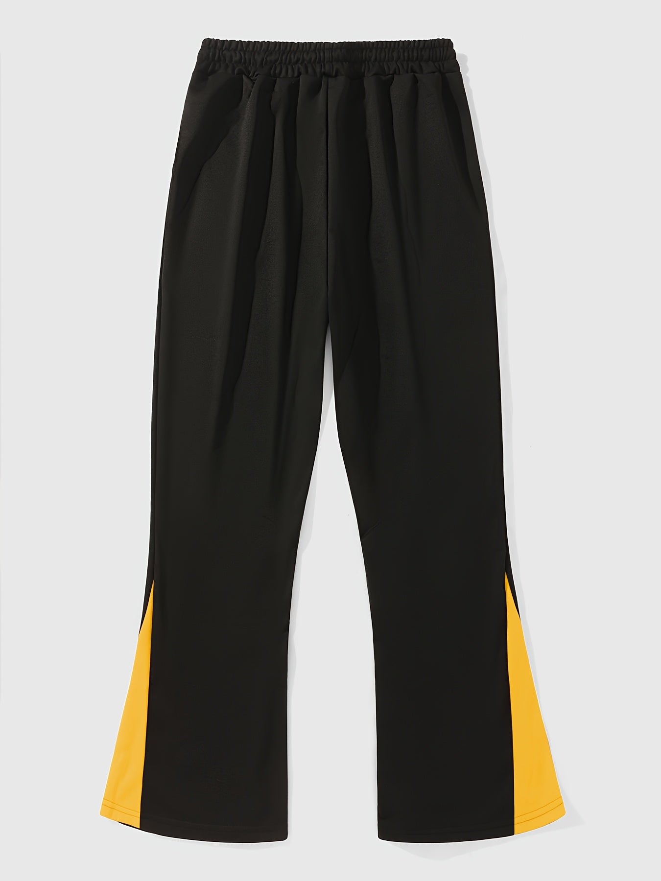 Men’s Black Flared Pants – Cross Print Streetwear Trousers with Red Stripe