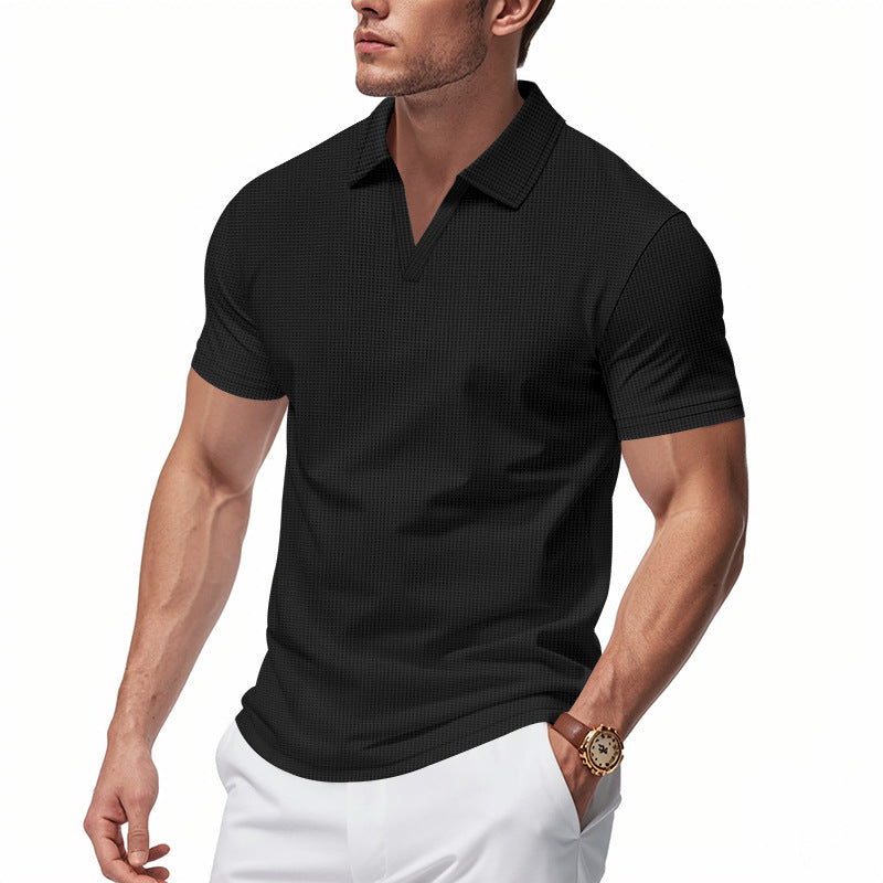 Polo de punto waffle para hombre – Casual de verano con cuello de pico y manga corta