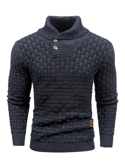 Men’s Waffle Knit Sweater – High Stretch Pullover with Lapel Collar