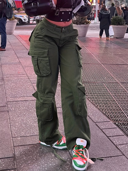 Women’s Retro Y2K Cargo Pants – High-Waisted Wide-Leg Streetwear