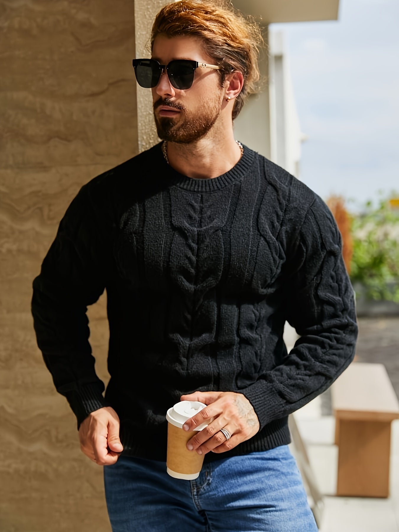 Men’s Striped Knit Sweater – Soft Crewneck Ribbed Trim Pullover