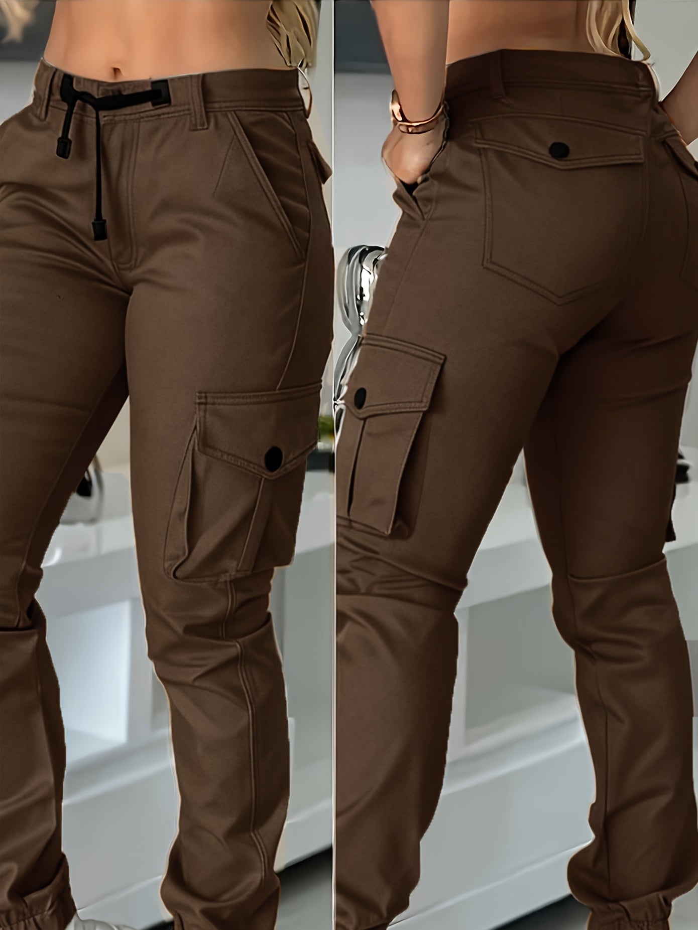 Women’s High-Waisted Cargo Pants – Elegant All-Season Work Trousers