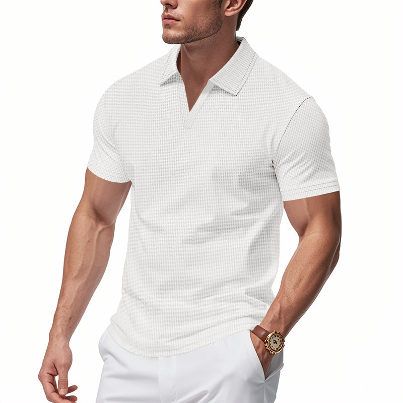 Polo de punto waffle para hombre – Casual de verano con cuello de pico y manga corta