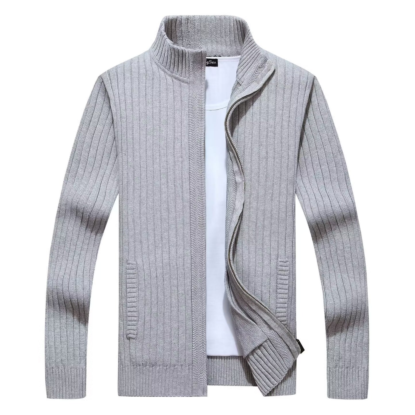 Men’s Fleece-Lined Zipper Cardigan Sweater Coat – Slim Fit Winter Jacket