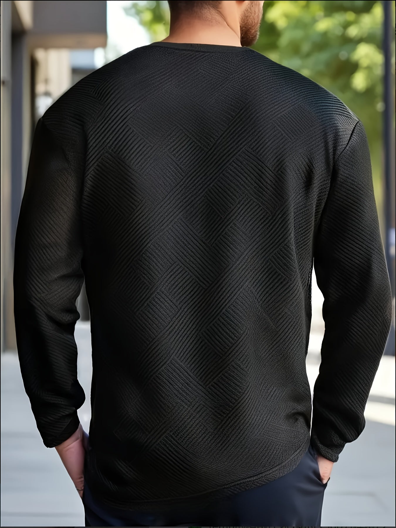 Sweat-shirt ras du cou jacquard homme – Pull décontracté à manches longues motifs géométriques
