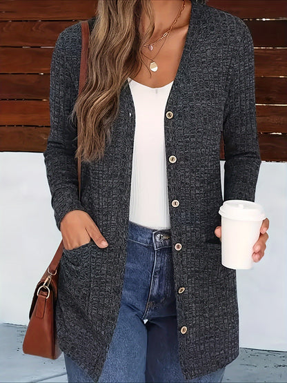 Women’s Elegant V-Neck Cardigan – Cozy Button-Up Fall Sweater
