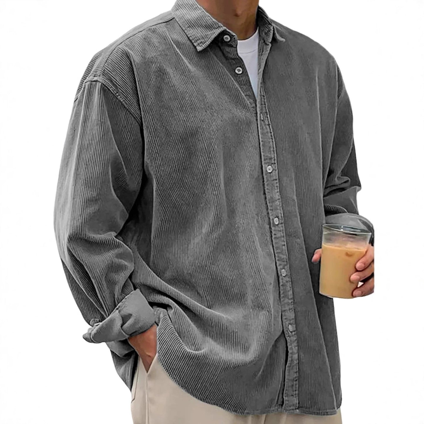 Veste-chemise en velours côtelé pour homme – Manteau décontracté coupe ample pour l'automne