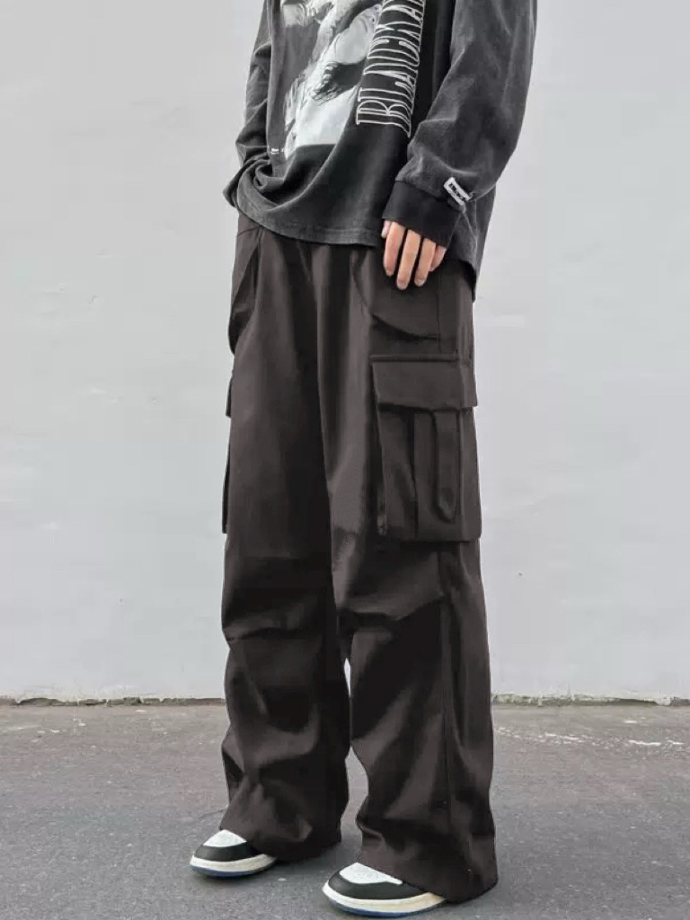 Pantalon parachute large pour homme – Pantalon de travail décontracté taille mi-haute