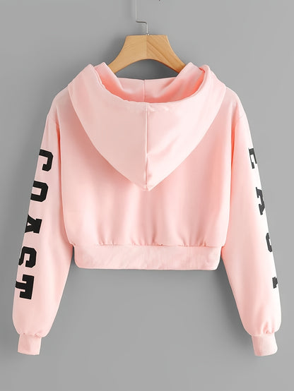 Women’s Pink Letter Hoodie – East/West Print Casual Streetwear