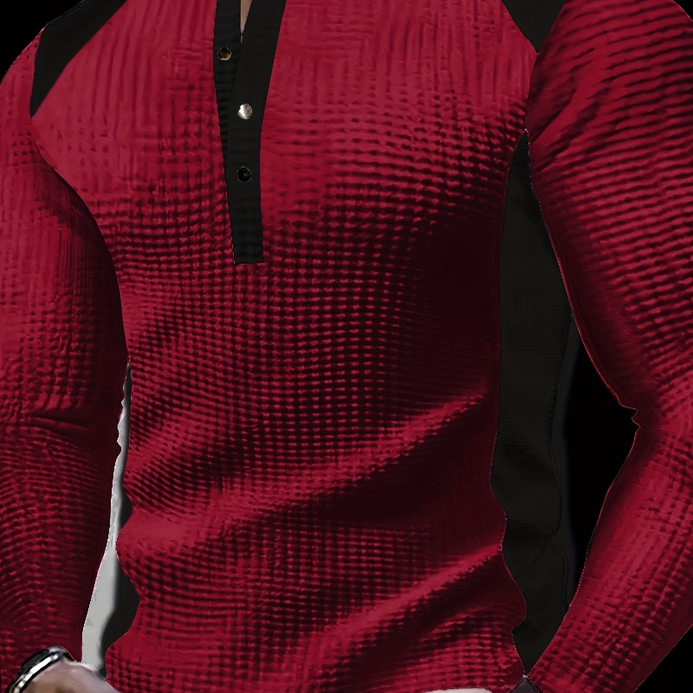 Men’s Waffle Henley Shirt – White & Black All-Season Button Top