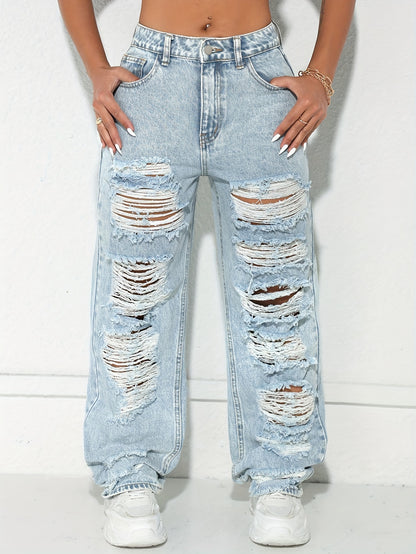 Vaqueros anchos vintage desgastados – Denim clásico lavado azul estilo urbano