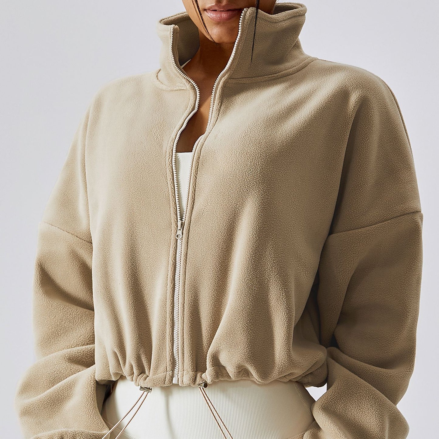 Chaqueta deportiva de mujer con cuello alto, tipo cachemir – Corte suelto de otoño