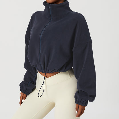 Chaqueta deportiva de mujer con cuello alto, tipo cachemir – Corte suelto de otoño