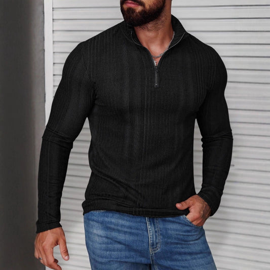 Sweat à capuche côtelé à col montant pour homme – Coupe ajustée et épaisse