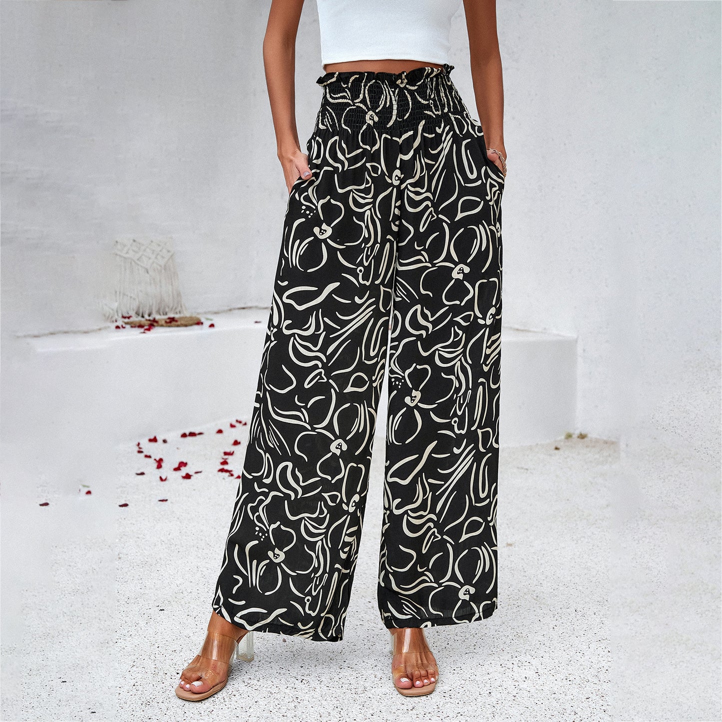 Loom & Soul™ Elegant Printed Trousers – Women’s High-Waist Loose Straight Pants for Summer & Beachwear