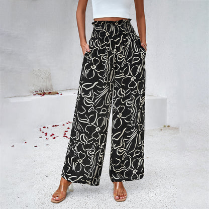 Loom & Soul™ Elegant Printed Trousers – Women’s High-Waist Loose Straight Pants for Summer & Beachwear