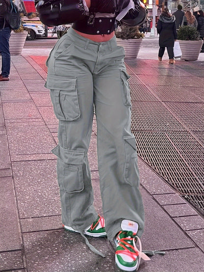 Women’s Retro Y2K Cargo Pants – High-Waisted Wide-Leg Streetwear