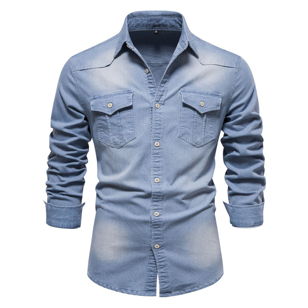 Loom & Soul™ Men’s Denim Shirt – Slim Fit Long-Sleeve Casual Button-Down Top