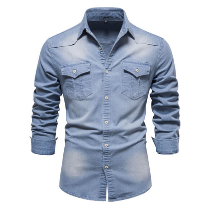 Loom & Soul™ Men’s Denim Shirt – Slim Fit Long-Sleeve Casual Button-Down Top
