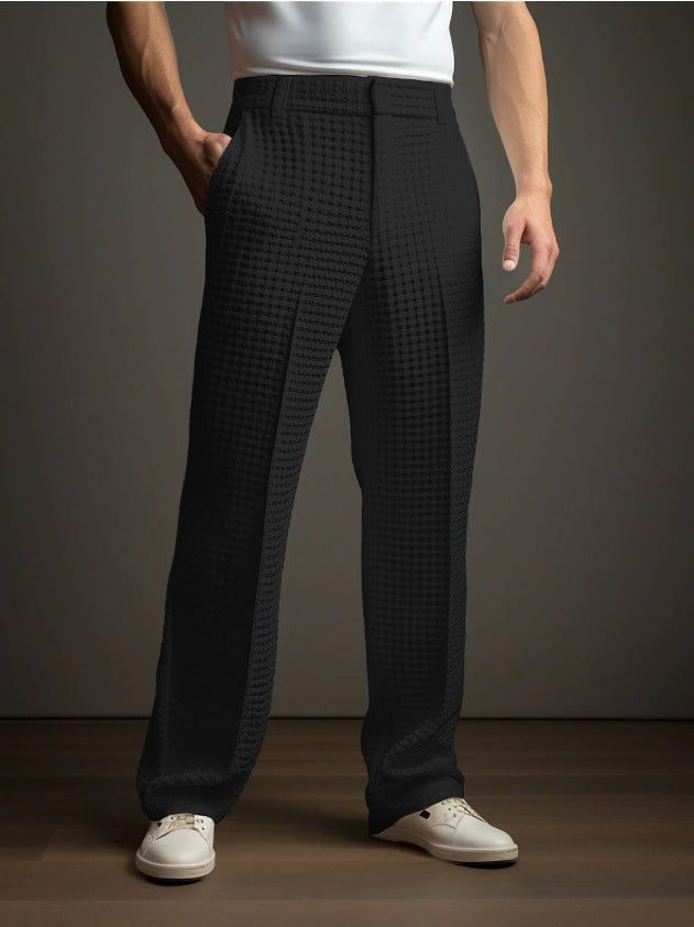 Pantalon de costume droit gaufré pour homme – Pantalon décontracté et d'affaires toutes saisons