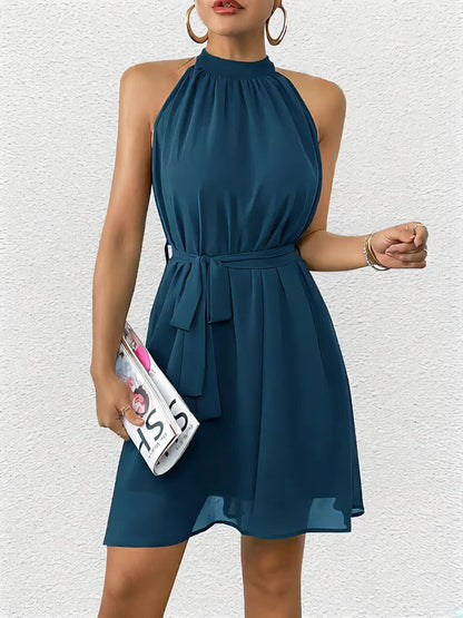 Elegante vestido de tubo con cinturón – Vestido midi clásico de color liso