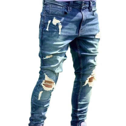 Jean droit déchiré pour homme – Jean extensible Streetwear