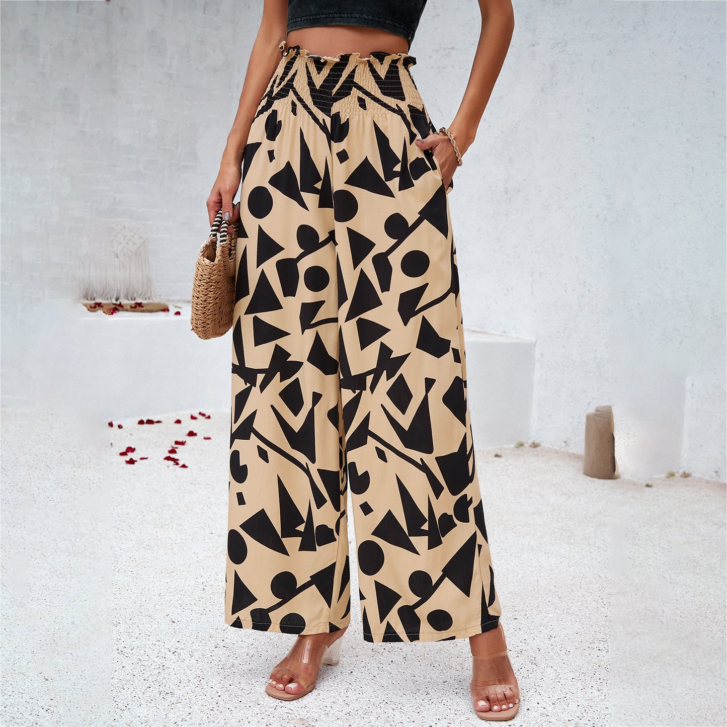 Loom & Soul™ Elegant Printed Trousers – Women’s High-Waist Loose Straight Pants for Summer & Beachwear