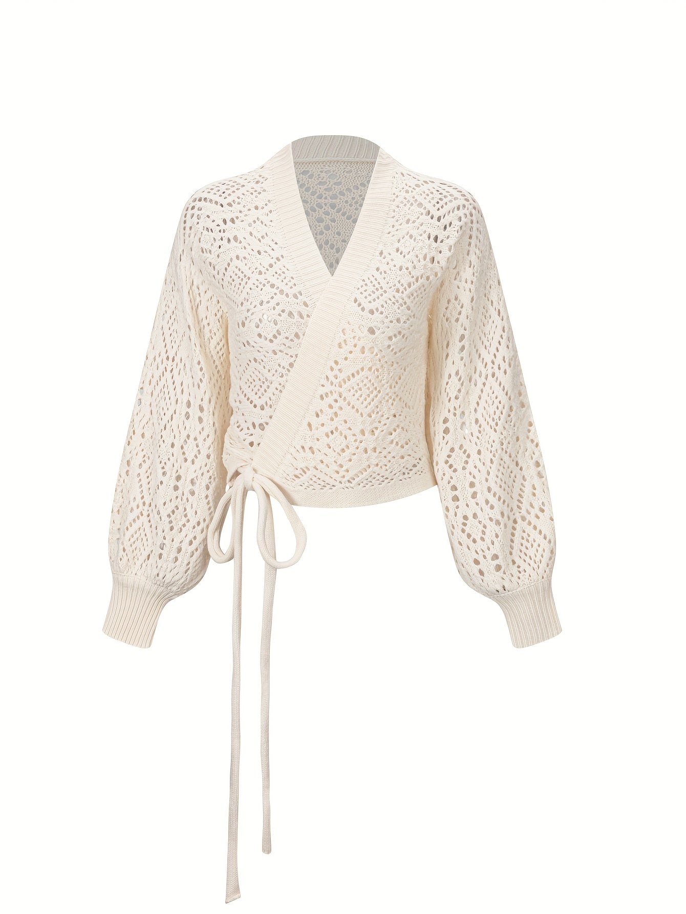 Elegant V-Neck Lantern Sleeve Sweater – Lightweight All-Season Pullover