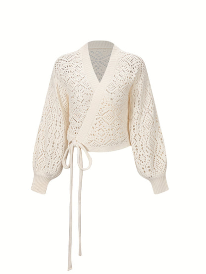 Elegant V-Neck Lantern Sleeve Sweater – Lightweight All-Season Pullover