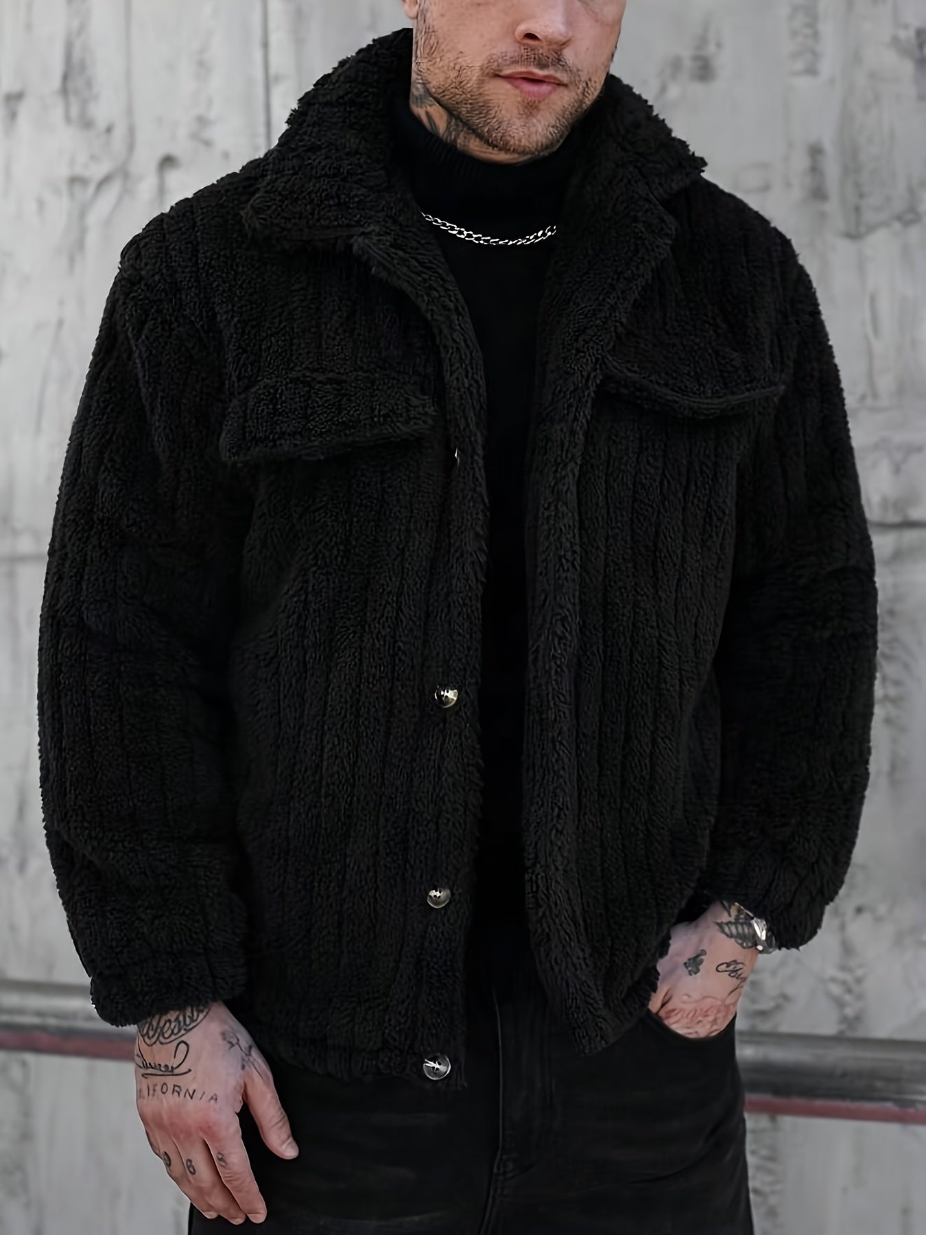 Veste Boutonnée en Flanelle pour Homme – Manteau Décontracté d'Hiver à Revers